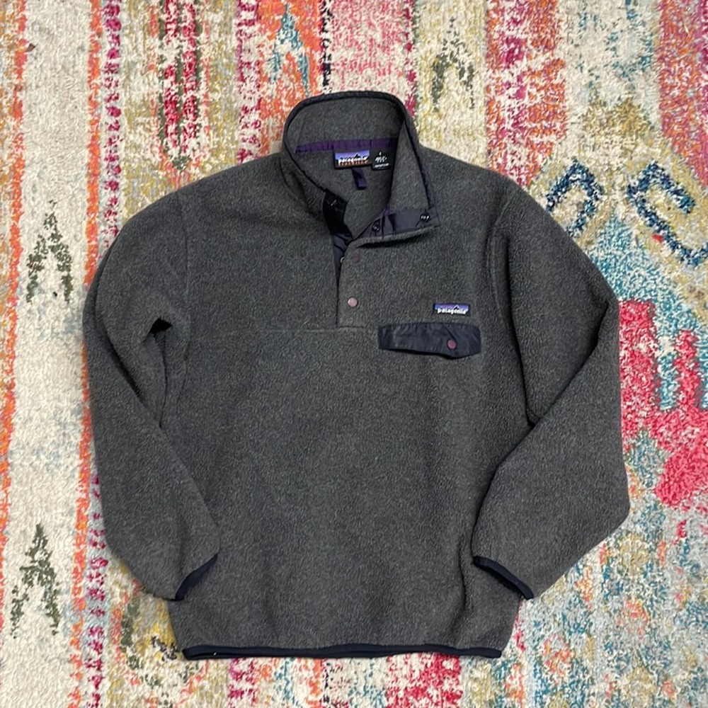1980’s Men’s Patagonia Synchilla black fleece pullover t snap small vintage - Picture 1 of 6